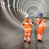 HS2 Ltd's CEO Mark Thurston and Mark Harper MP, Secretary of State for Transport, take a walking tour of the  first bored tunnel at Long Itchington.