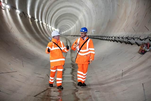 HS2 Ltd's CEO Mark Thurston and Mark Harper MP, Secretary of State for Transport, take a walking tour of the first bored tunnel at Long Itchington.