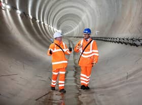 HS2 Ltd's CEO Mark Thurston and Mark Harper MP, Secretary of State for Transport, take a walking tour of the  first bored tunnel at Long Itchington.