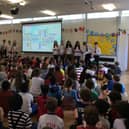 Children and staff at Coten End Primary School have been celebrating the amazing variety of languages spoken at their school.