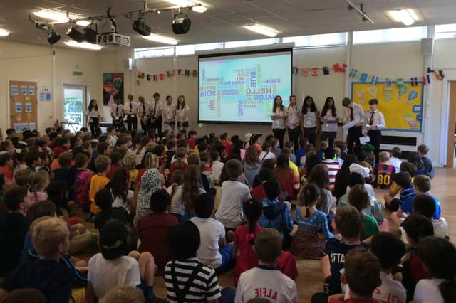 Children and staff at Coten End Primary School have been celebrating the amazing variety of languages spoken at their school.