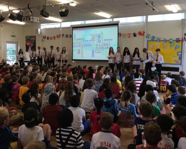 Children and staff at Coten End Primary School have been celebrating the amazing variety of languages spoken at their school.