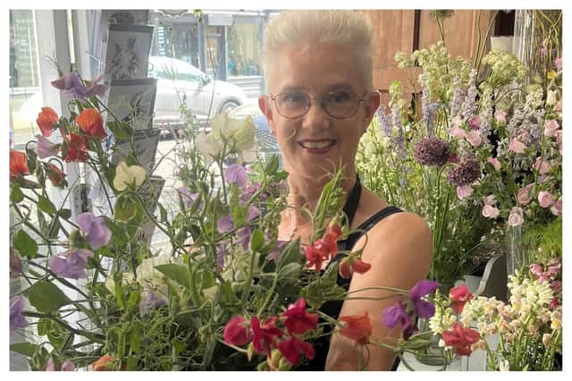 Florist Sarah Horne is celebrating having her shop open in the town for 45 years. Picture supplied.