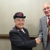 Lieutenant-Colonel Brenda Oakley with Warwick Rotary President Keith Talbot. Photo supplied