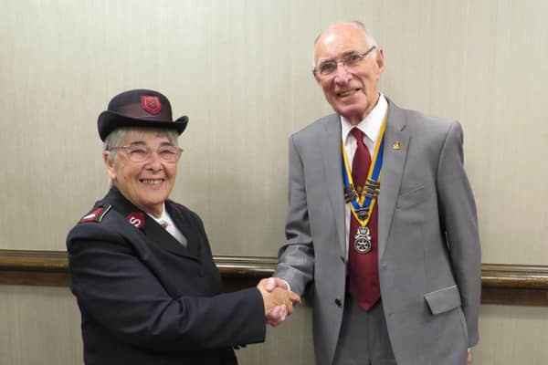 Lieutenant-Colonel Brenda Oakley with Warwick Rotary President Keith Talbot. Photo supplied