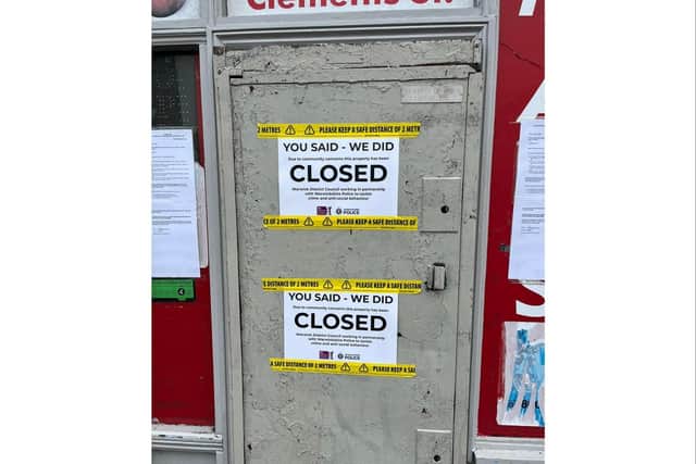 A full Closure Order has been placed on the Mars Mini Market on Clemens Street in Leamington. Photo by Warwick District Council’s Community Safety Team.