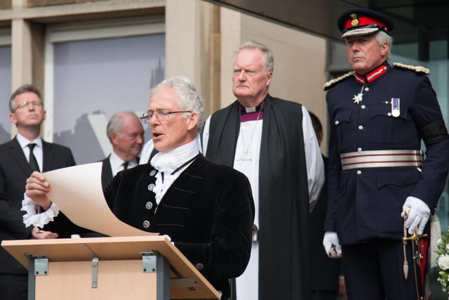 The High Sheriff of Warwickshire, David Kelham, delivering the Proclamation. Photo by Gill Fletcher