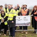 Cllr Neil Sandison, Cllr Tim Willis, Rugby Borough Council portfolio holder for communities, homes, digital and communications, Cllr Carolyn Robbins, portfolio holder for finance, performance, legal and governance, and Rugby MP Mark Pawsey, joined representatives from the council and Willmott Dixon at Friday's ground-breaking ceremony at Biart Place.