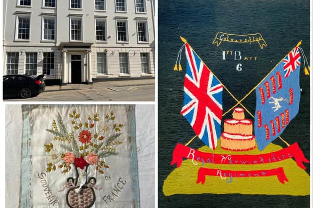 An exhibition will be opening at the Fusilier Museum in Warwick this half term focusing on a little known aspect of the lives of Coventry and Warwickshire soldiers. Top left shows Pageant House where the museum is located, bottom left shows work Albert Randall brought back from France for his sweetheart Lily and right shows late Victorian embroidery. Photos supplied
