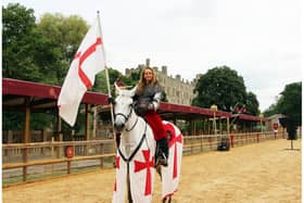 Warwick Castle’s own female knights have been flying the flag in support of England’s Lionesses. Photo supplied by Warwick Castle