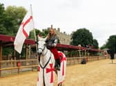Warwick Castle’s own female knights have been flying the flag in support of England’s Lionesses. Photo supplied by Warwick Castle