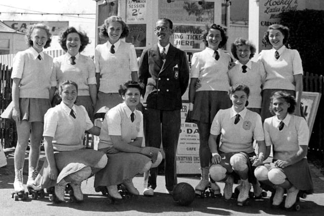 The Skatecades. Sent in by Anne Kerridge we see the Southsea netball Team. Anne is third from the left and the man in the blazer is  Wally Mould the team coach.