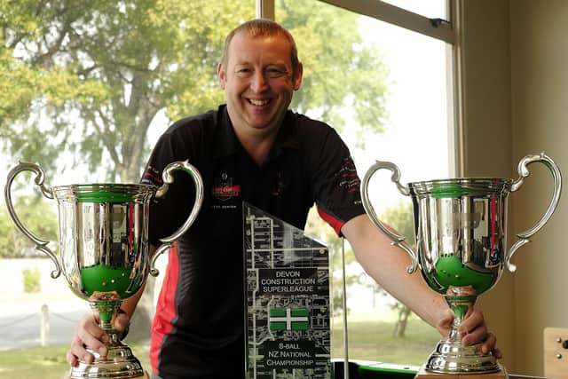 Steve Denton with his trophies.