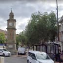 It was just people fooling around for April 1... there really is no threat to Rugby's historic clock tower. Photo: Google Street View.