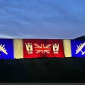 Severn Trent lights up Derwent Dam to honour Dambusters for VE Day.