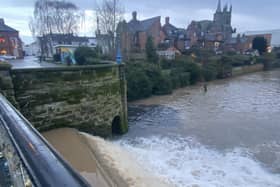 The black substance in the River Leam by Mill Bridge. Picture supplied.