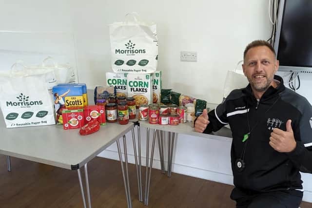 Alex Pearson from Morrisons also teamed up with Simon Arnold from Fit 4 Kids and donated food to support the families who again may be missing out on food due to the cost of living.  Photo supplied