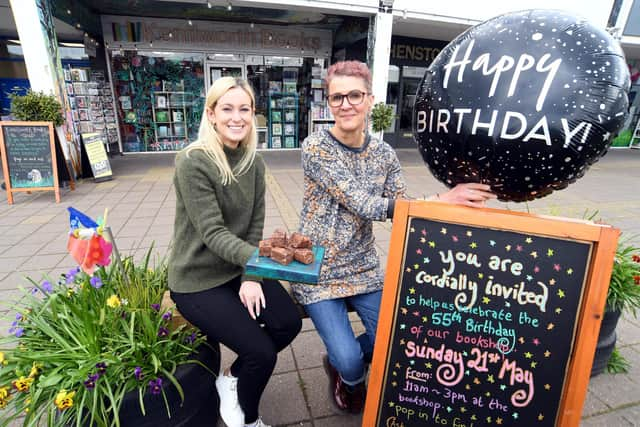 Charlotte Vaughan, bookseller at Kenilworth Books (left), with Judy Brook outside Kenilworth Books in Talisman Shopping Centre. Photo supplied