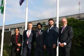Pictured – from left: Hema YellaPragada (Green Party), James Uffindell (Conservative), Jassa Panesar (Headteacher, Campion School), Louis Adams (Liberal Democrats) Matt Western (Labour).