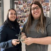 This year the Leamington Morrisons Community Star Award goes to Tilly Verwoerd for her work in the community supporting vulnerable women, volunteering at a night shelter, helping people and also supporting with collections for local charities. Photo shows Tilly Verwoerd (left) with Morrisons community champion Alex Pearson. Photo supplied