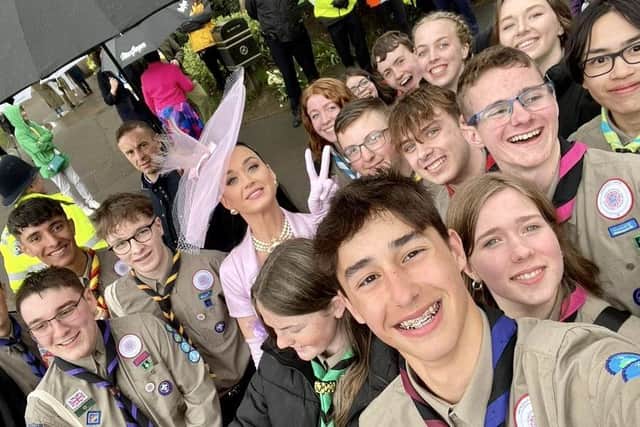 Members of the Scouts with Katy Perry at the coronation. Photo supplied
