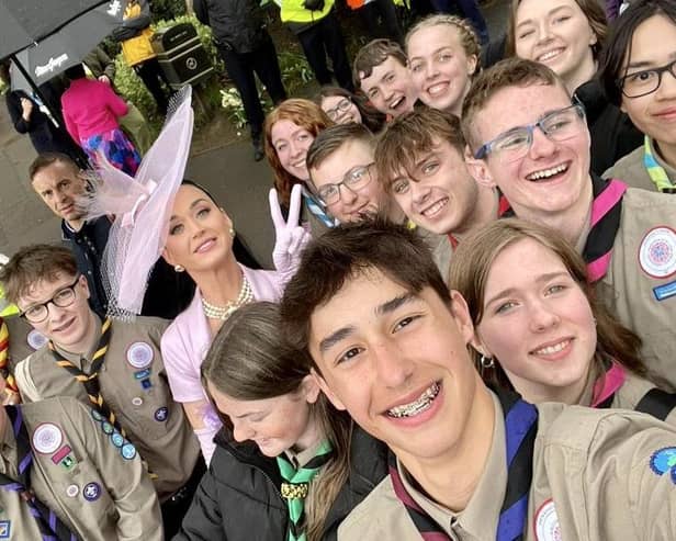 Members of the Scouts with Katy Perry at the coronation. Photo supplied