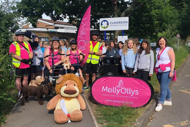 Claverdon School pupils prepare to give the cyclists a big send off. Photo supplied