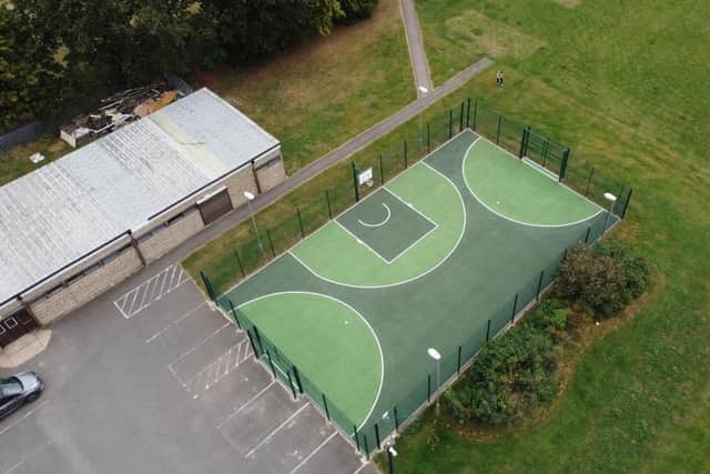 An aerial view of the resurfaced, repainted and re-opened multi use games area in Whitnash. Picture supplied.