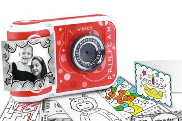 The VTech KidiZoom Print Cam is a 5.0 megapixel toy camera with a built-in thermal printer. With the VTech KidiZoom Print Cam you can immediately take photos, edit and print them directly in black and white. RRP £79.99, for children from 5 years.