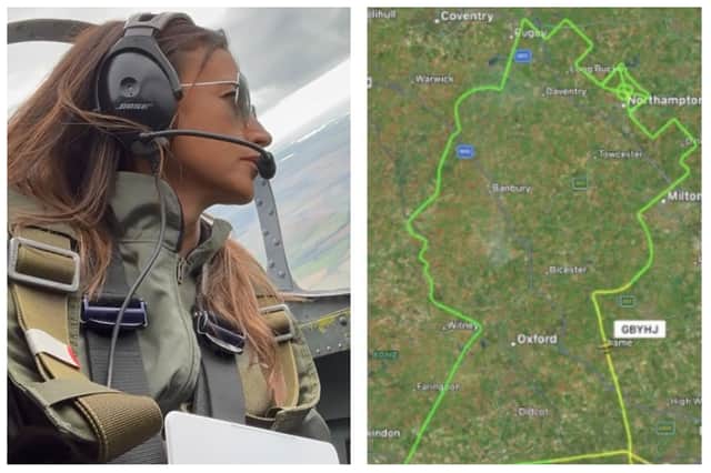 Pilot Amal Larhlid has drawn her own tribute to the Queen with 250-mile tribute flight - part of which was close to Leamington.