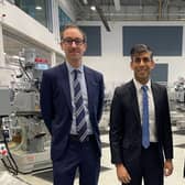 Cllr Yousef Dahmash, Prime Minister Rishi Sunak and Mark Pawsey MP at the MTC in Ansty