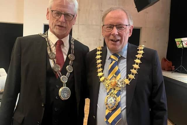 Dieter Freytag The Mayor of  Brühl with Councillor Alan Boad (right) The Mayor of Leamington. Picture supplied.