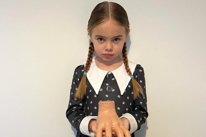 Esme, aged five, Telford Infant School, as Wednesday Addams.