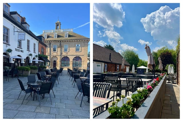 The Tilted Wig's outdoor seating in the market square and it's garden.