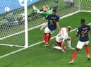 Any body part will do: Kylian Mbappe of France scores the team's second goal past Kasper Schmeichel of Denmark  (Picture: Tim Nwachukwu/Getty Images,)