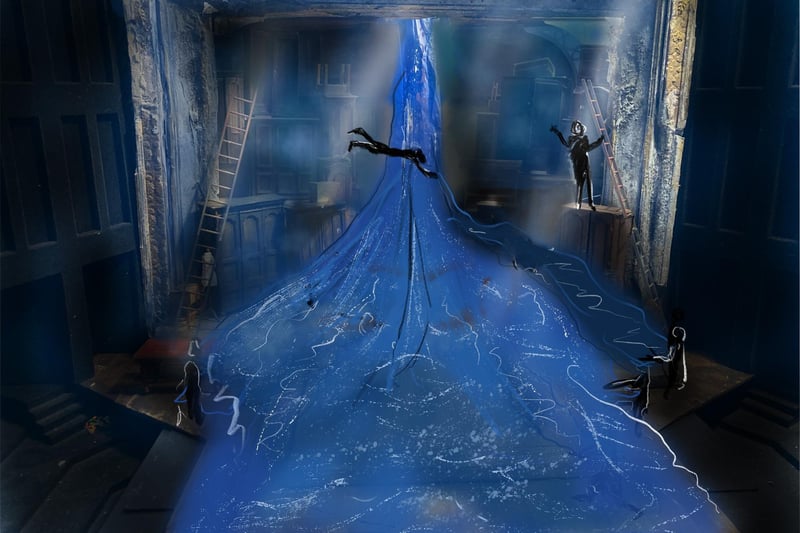 Tom Piper's design image of Kay Harker appearing to swim underwater