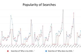 popularity of searches with peaks between 10pm and 2am