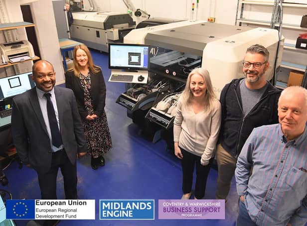 From the left, Martin Nwangwa (CWLEP Growth Hub) and Denise Osborne (Coventry City Council) with Sonia Astle-Fletcher, Max Bennett and John Bennett (Technical Support). Photo supplied