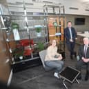 From the left, Isobel Woods, Luke Pulford and Cllr Martin Watson from Warwickshire County Council at the Eliot Park Innovation Centre in Nuneaton