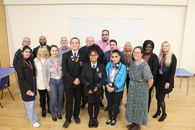 Avon Valley's Head Boy and Head Girl with Careers Lead Lisa Owen and Barclays staff.