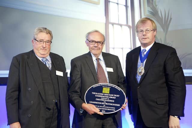 Archie receiving the Railway Heritage Award 2011 for the restoration of the Leamington Station Waiting Rooms (award received on behalf of Chiltern Railways because of the funds contributed towards the cost by Archie and the Friends of the Station plus their input to ensure that the original art deco style of these rooms was retained). Picture supplied.