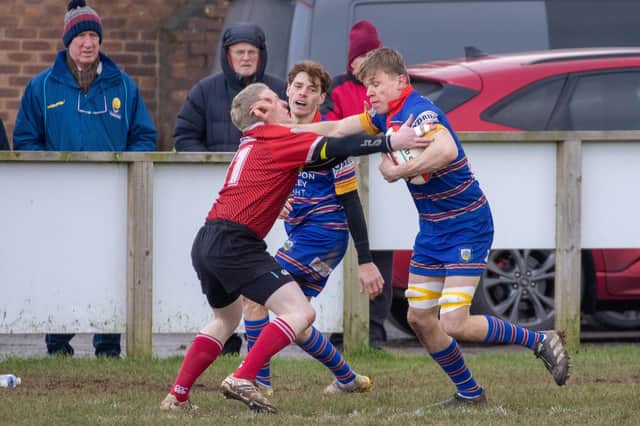 Leamington Forward, Ed Gray, on the attack. Pic by Ken Pinfold.