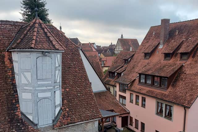 A typical view from the old city wall of Rothenburg