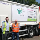 Councillor Will Roberts with Jamie Wickes, recycling development officer at Warwick District Council; and representatives from Biffa. Photo by Warwick District Council