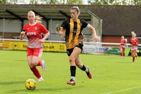 Action from Leamington Ladies' win over Lye Town on Sunday. Photo: Tim Nunan.