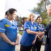 Health Secretary Steve Barclay MP speaks to staff at Rugby's Hospital of St Cross
