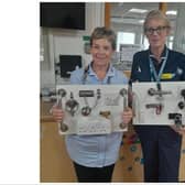 Staff members on the Victoria Ward with the fiddle boards. Photo supplied