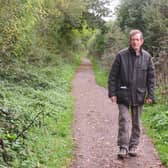 Richard Allanach is pictured on the Northampton Lane by-way at the point where the government is planning on splitting it in two with their new road.
