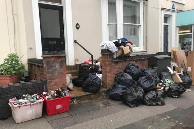 Rubbish bags piled outside a house in Leamington town centre. Picture supplied.