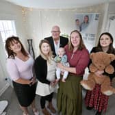 Cllr Rob Howard (back) with, left to right, Saffron Medway (C&W Chamber of Commerce), Vicky Morgan (Beyond the Bump), Melissa Schmidt (Beyond the Bump) with baby Bryony, Rebecca Corr (Warwickshire County Council)